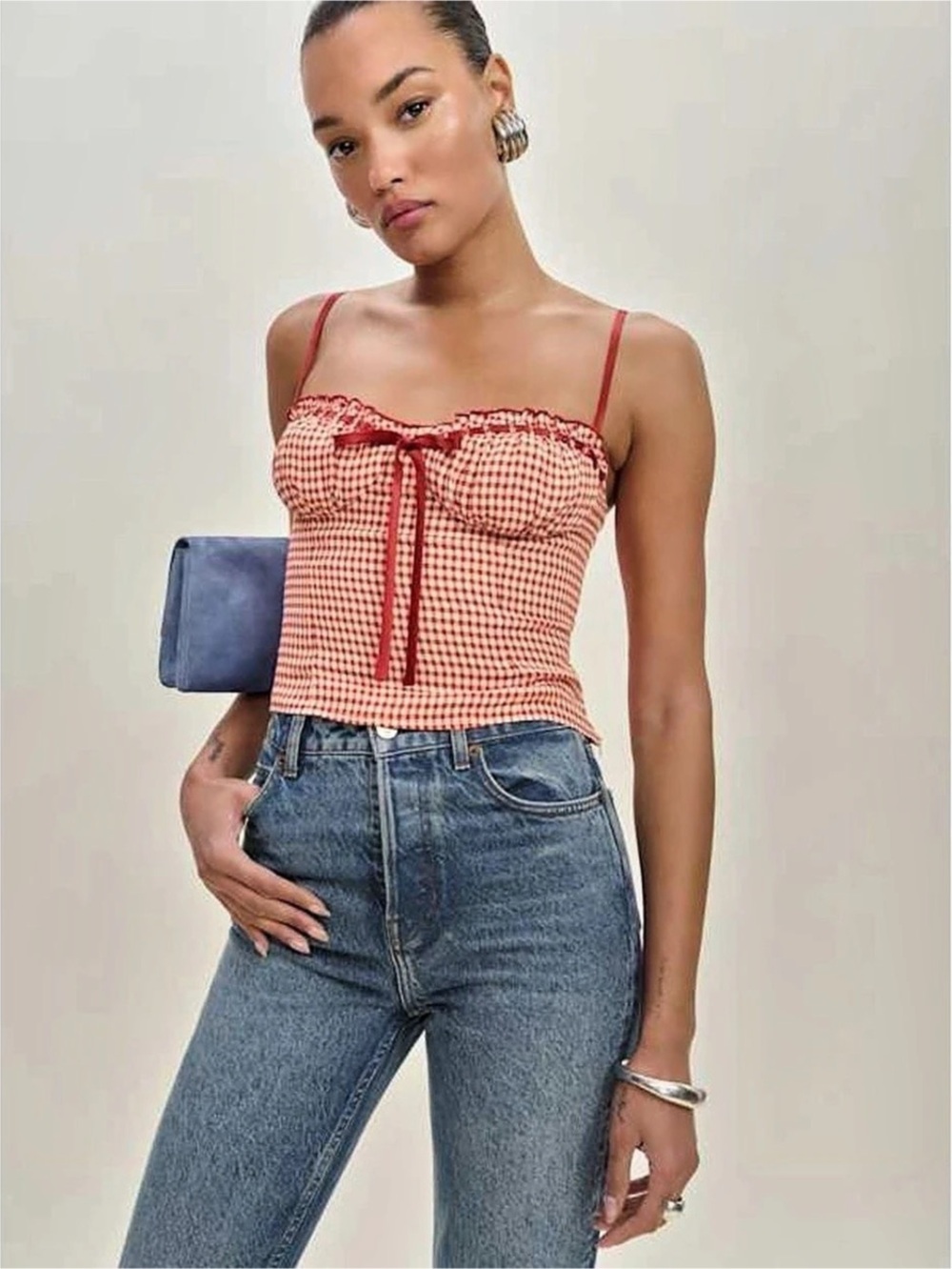 Reformation Andrea Top  in Red & White Gingham